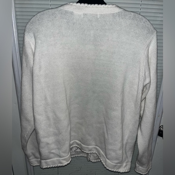 BP Design White Medium Christmas Winter Knit Ramie Cotton Button Cardigan - Picture 2 of 5